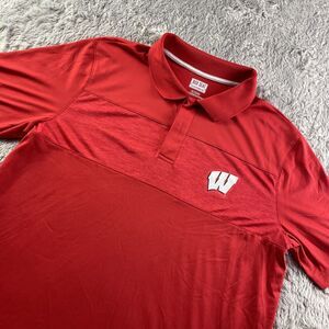 Wisconsin Badgers Polo Shirt Mens Extra Large Red White Performance Tech Bucky